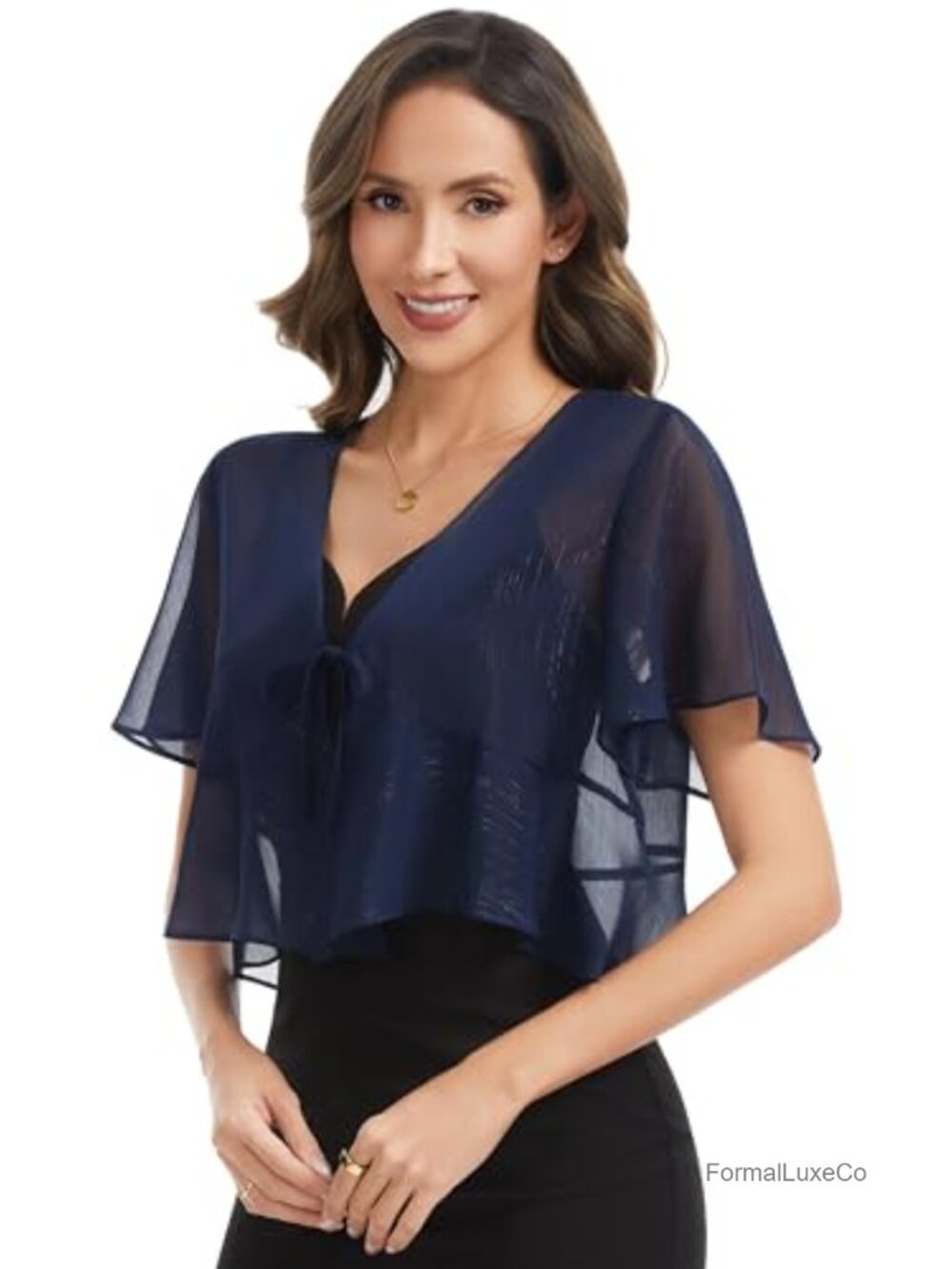 Shiny Chiffon Shrug Tie Front Short Sleeve Bolero Cardigan